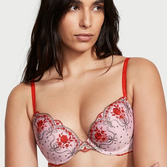 🆕️VS VERY SEXY Rosebud Dot Push-Up Bra Size 36B Lipstick Red & Lilac - Picture 3 of 14